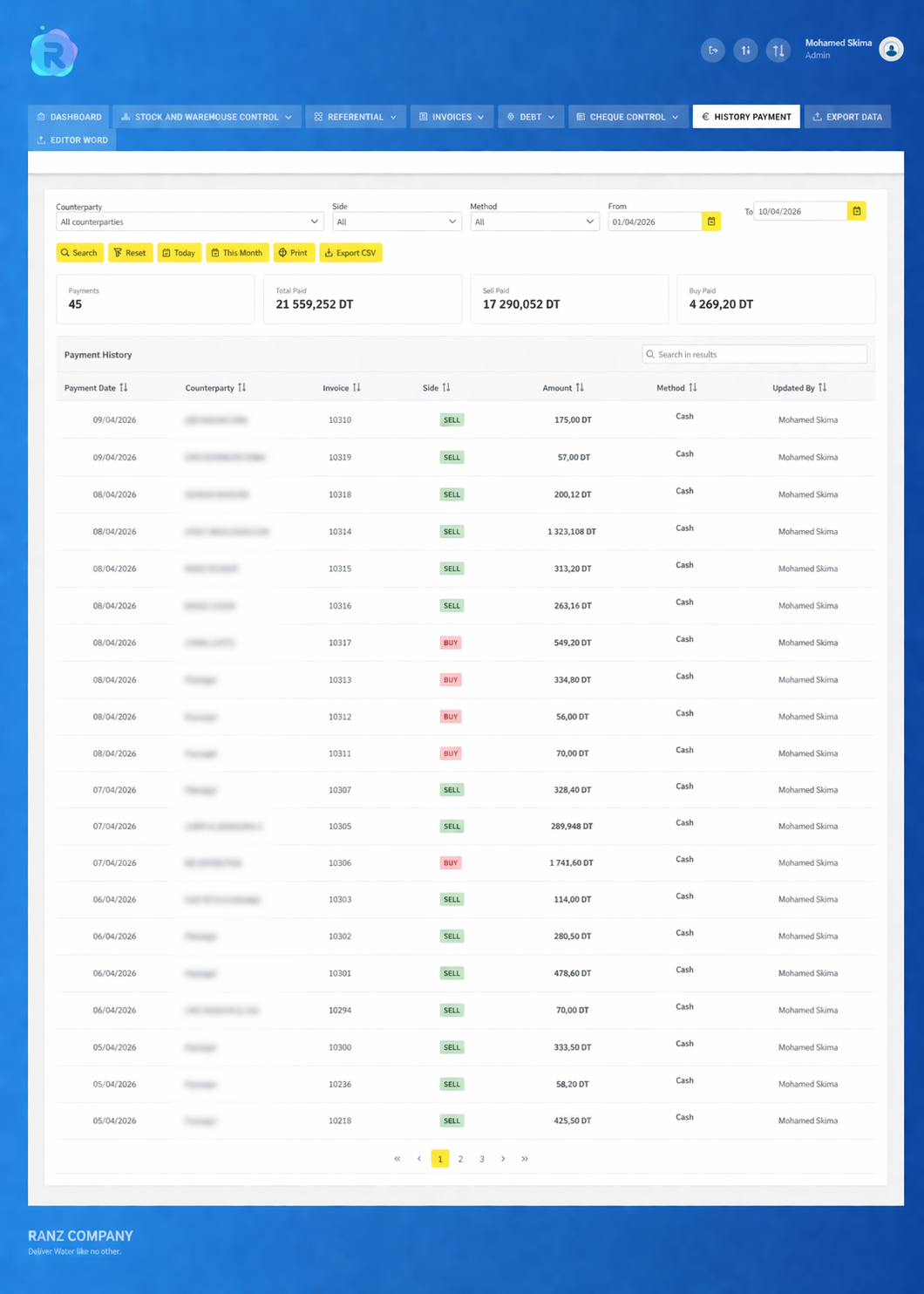 Capture d'écran de Société Ranz — gestion de stock