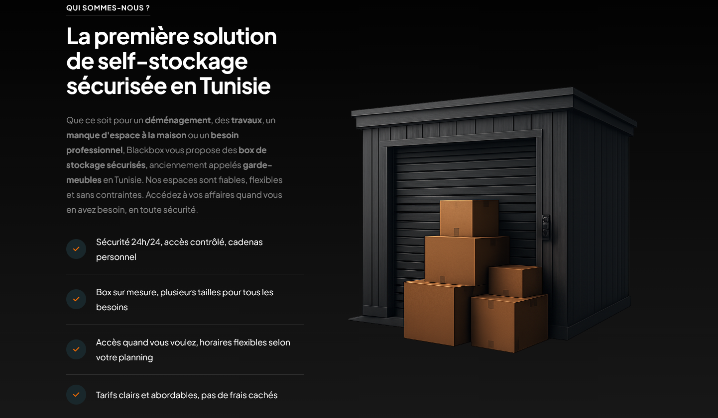 Capture d'écran du site Blackbox — détails et réassurance