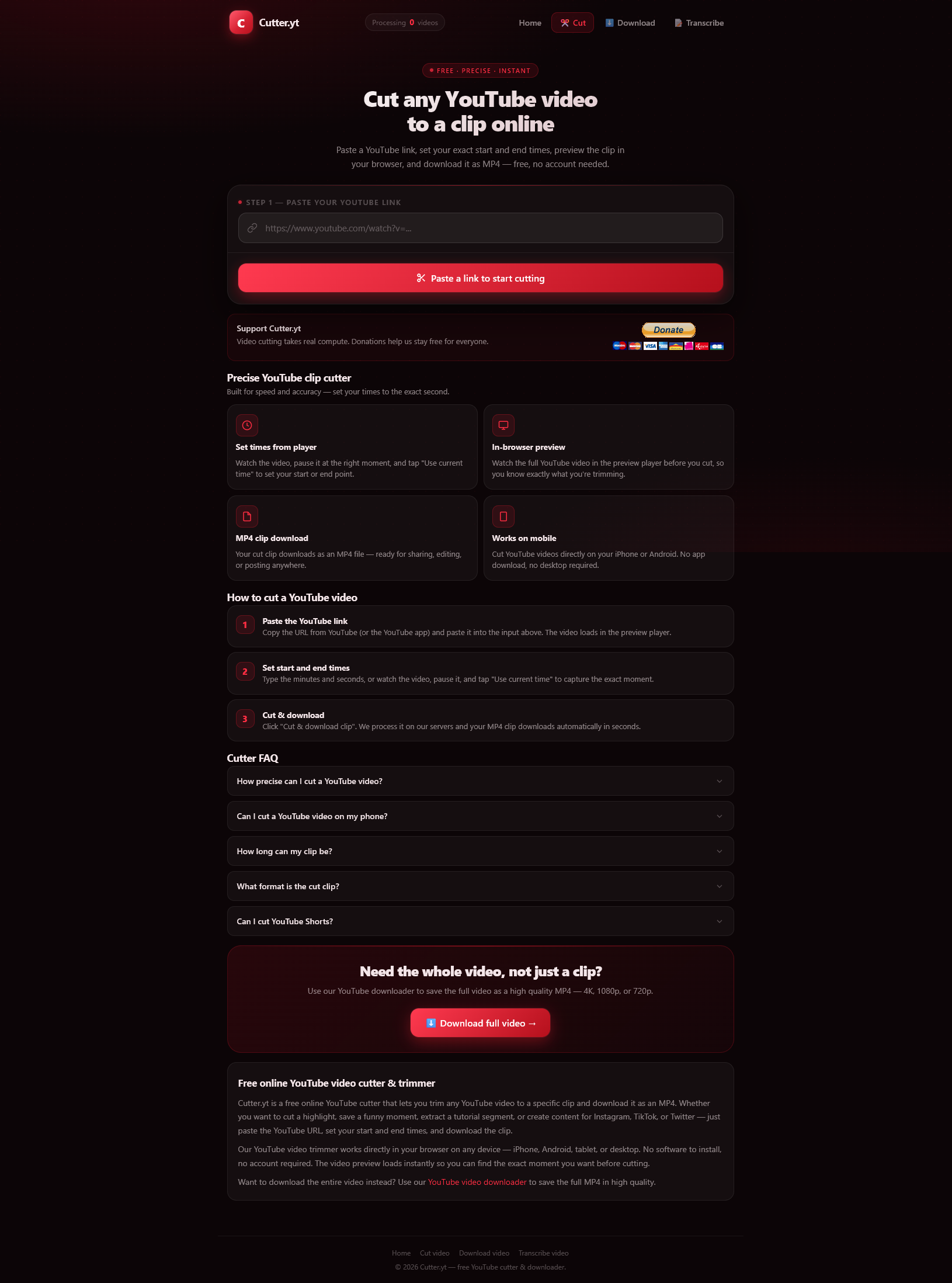 Capture d'écran de Cutter.yt — découpe vidéo