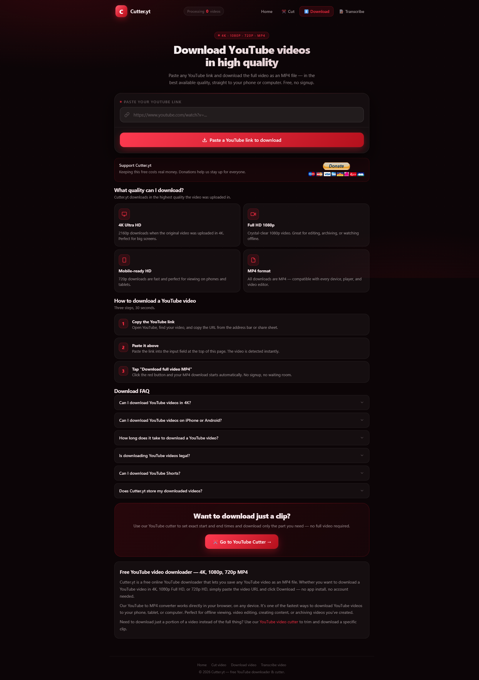 Capture d'écran de Cutter.yt — téléchargement