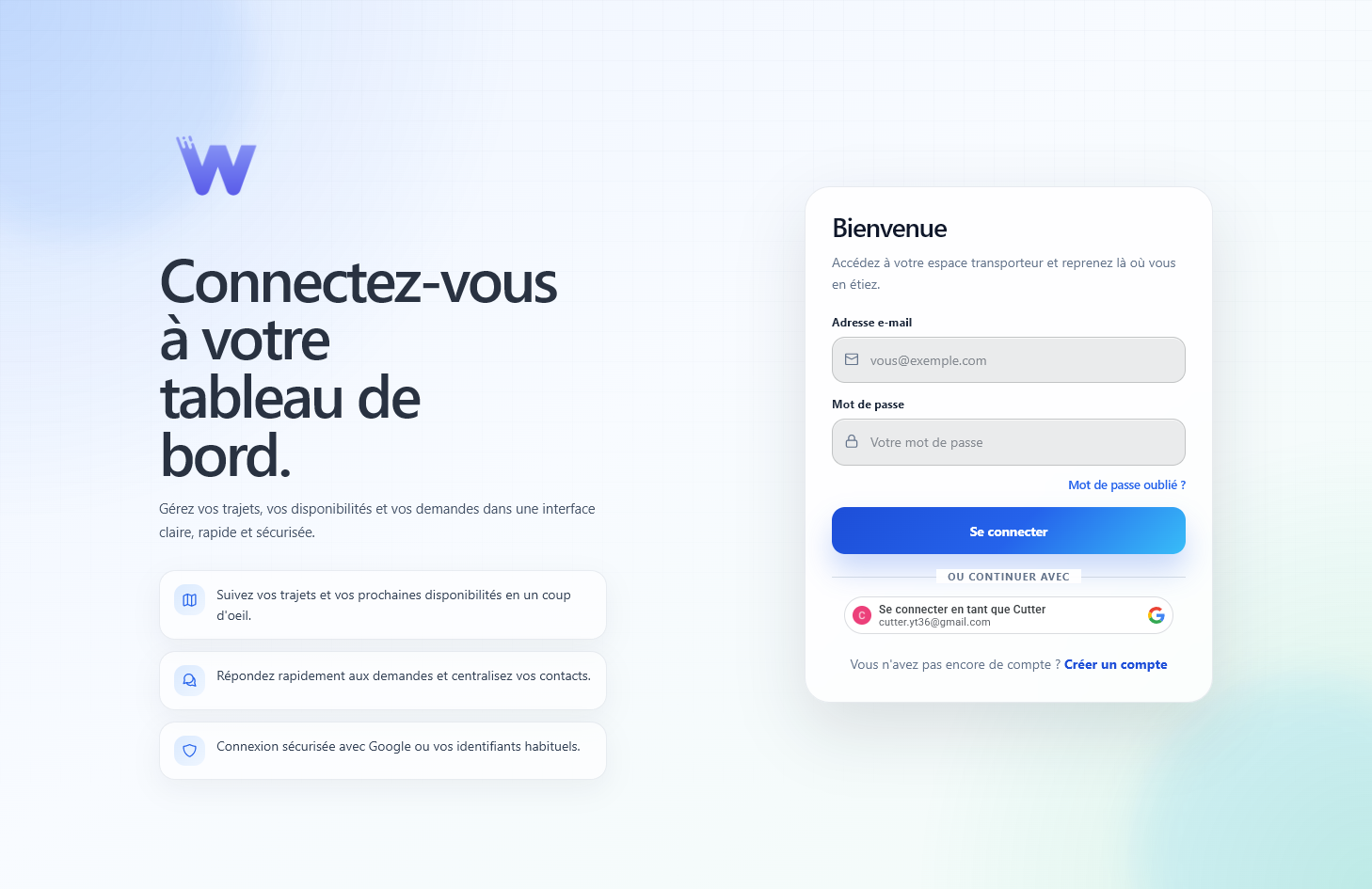 Capture d'écran de Wassalli — recherche de transporteurs